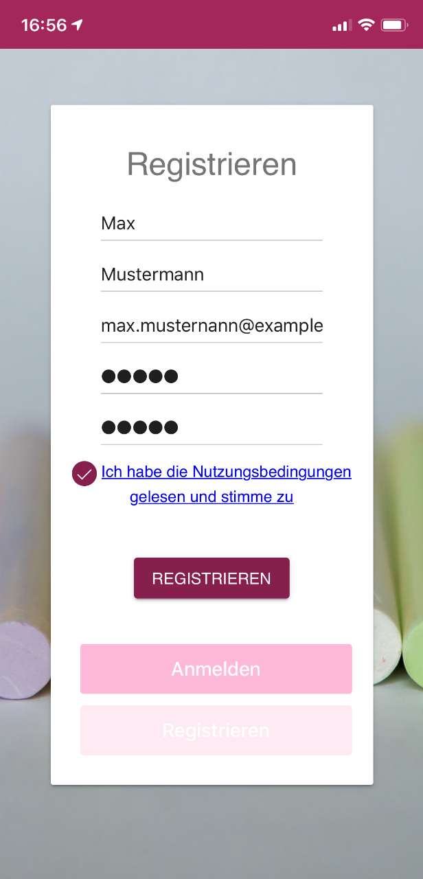 Registrierung Screenshot